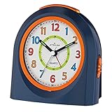 Atrium Kinder Wecker Analog Quarz ohne Ticken mit Licht und Snooze Dunkelblau Orange A921-5