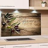 GRAZDesign Spritzschutz Glas für Küche, Herd Bild-Motiv Olivenzweig mit Schrift Küchenrückwand Küchenspiegel Glasrückwand (60x40cm)