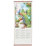 NUOBESTY Chinesischer Wandkalender 2024 Jahr der Drachen Kalender Sternzeichen Mond Fengshui Monatskalender Bild für Reichtum Glück Chinesisches Neujahr Dekor B