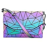 LOVEVOOK Geometrischer Messenger Bag, Holographic Damen Umhängetasche Schultertasche, Leuchtende Reflective Frauen Crossbody Tasche Clutch Abendtasche mit Verstellbaren Schulterriemen, PU Leder