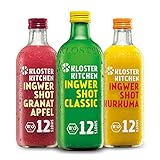 Kloster Kitchen Ostern Bio Ingwer Shot 3er Mix 12SHOTS 3x 360 ml mit Ingwerstückchen I vegan I 12 Shots je Glasflasche I süß-scharf ohne Zusatzstoffe & natürliche Süße (inkl. 0,75€ EINWEG Pfand)