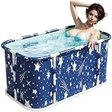 Tragbare faltbare Badewanne, Einweichbadewanne für heiße Dusche und Eisbad, freistehende Sauna-Badewanne für Erwachsene, 110L x 60B x 52H cm, Dunkelblau