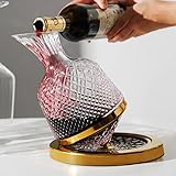 Drehbarer Wein Dekanter Set mit Goldene Basis, 100% Handgeblasenes Bleifreies Kristallgläser Weinbelüfter Karaffe, Bestes Geschenk für Weinliebhaber(1500ml)…