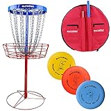 eurodisc Disc-Golf-Korb DLC Double Layer Chain mobiler Discgolfkorb mit 24, (2 Reihen), schweren Ketten + Tasche für Transport + Discgolf Starter Set (3 Scheiben)