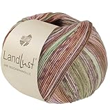 LandLust die Sockenwolle Seide 332 - Khakigrün/Beige/Flieder/Rosa/Pfirsich/Zartgrün Gestreift