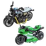 SHDIEHJFMLDH 2 Stück Legierung Motorrad Spielzeug,Pull Bac Fahrzeug Spielzeug,Spielzeugautos Set,Motorrad Modell für Freunde und Kinder,für Lernspiel, Geburtstagsparty-Geschenk（Blau und Grün）