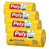 Pely Zugband Müllbeutel extra stark - klimaneutralisiert durch Kompensation, Vorteilspack (4 x 17 Stück), gelb, für die Entsorgung von Restabfall (25 Liter)