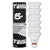 Talbot-Torro® Badminton Ball Tech 450, 6er Dose, Farbe: Weiß, Geschwindigkeit: Rot/Schnell, Premium-Nylonfederball, Federball Shuttle, Nylonshuttles, für Indoor & Outdoor Federball & Badminton