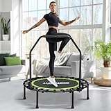 ONETWOFIT klappbares Trampolin für Erwachsene, 101/107/114/cm Mini Fitness Trampolin W/einstellbare Schaumstoffgriff Bungees, leise Übung Trampoline für persönliche Indoor (Green-114cm)