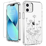 LUHOURI Entworfen für iPhone 12 Mini Hülle mit Displayschutzfolie – Slim Fit, stabile, klare Acryl-Abdeckung für Damen und Mädchen – Schutzhülle 5,4 Zoll – elegante kleine Blumen