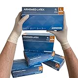 ARNOMED Latex Einweghandschuhe L, weiß, puderfrei, 100 Stück/Box, Einmalhandschuhe, Handschuhe Einweg, Latexhandschuhe in Gr. XS, S, M, L & XL verfügbar