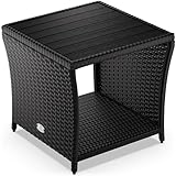 Casaria® Polyrattan Beistelltisch mit WPC Tischplatte...