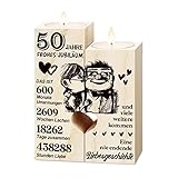 Goldene Hochzeit Geschenke, 50. Hochzeitstag - Kerzenständer aus Holz , Deko, Glücklich 50. Jahrestag für Frau Mann Paare