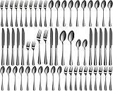 Besteck Set 12 Personen, 60-teiliges Schwarzes Besteck, Hochglanzpoliert und Spülmaschinenfest, Elegantes Besteck Schwarz Matt, mit Messer Gabel Löffel, für Haus, Party, Restaurant(Schwarz)