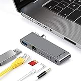 TWOPAN USB C Hub für MacBook Pro M2 Pro/Max 14/16 Zoll, 5 in 1 USB C auf Ethernet Multiport Adapter für MacBook Pro M1 M2 2023-2018/MacBook Air M2 2022, Micro SD, USB-C PD 3.5-mm-Klinkenstecker