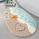 Loismood Süßer Badezimmerteppich Ozean-Motiv, super saugfähig, maschinenwaschbar, rutschfest, Flauschiger Teppich für Dusche, Schlafzimmer und Wohnzimmer, 40 x 60 cm, Strand