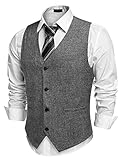 COOFANDY Anzugweste für Herren Elegant Hochzeit Weste Klassische V-Ausschnitt Business Party Westen Grau L