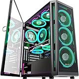 MUSETEX PC Gehäuse ATX Vorinstallation von 6 PWM ARGB Lüftern, Mid Tower Gaming Gehäuse mit zu öffnender Seitenwand aus gehärtetem Glas, Mesh Computer gehäuse, TW8