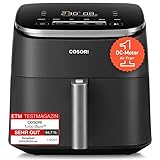 Cosori Turboblaze Airfryer Heißluftfritteuse, 9-in-1 Air Fryer XXL 6L, leiser DC Motor mit 5 Geschwindigkeitsstufen, Grillen, Backen, Gären, Dehydrieren, Tiefkühlen, 87 Rezepte, 64% energiesparend