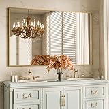 BEAUTYPEAK Rechteckiger Wandspiegel,120x75cm Badezimmerspiegel mit Gold Aluminiumrahmen, Bruchsicherer Wandspiegel für Bad, Schlafzimmer, Wohnzimmer, Rectangular Bathroom Mirror