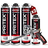 PRITEX – Brunnenschaum Set 3 x 750 ml Pistolenschaum inkl. Pistolenreiniger 500 ml Schaumpistole – Bauschaum zur Montage von Brunnenschachtringen & Rohrelementen
