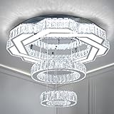 FRIXCHUR 22,4' Moderne Kristall-Kronleuchter, LED-Kronleuchterlampe, runder Ring, Unterputz-Deckenleuchte für Wohnzimmer, Schlafzimmer, Esszimmer (Kaltes Weiß)