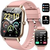 Smartwatch für Damen Herren, 1,85 Zoll Touchscreen Smart Watch mit Bluetooth Anrufe, IP68 Wasserdicht Fitnessuhr mit Herzfrequenzmonitor Schlafmonitor Schrittzähler, Sportuhr für iOS Android, Roségold