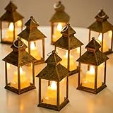 Orientalische Laterne Gold Weihnachten Tischdeko - Romadedi 10er Set Mini LED Laterne Metall zum Aufhängen für Hochzeit Tisch Halloween Ramadan Garten Balkon Innen Outdoor Draußen Herbst Party