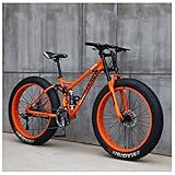 AMITD Mountainbike MTB, 26 Zoll Fette Reifen Fahrrad, Fahrrad mit Scheibenbremsen, Rahmen aus Kohlenstoffstahl, MTB Fahrrad für Herren und Damen,27 Speed,Orange Spoke