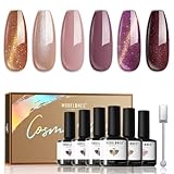 Modelones UV Nagellack Set Herbst Winter Braun Rosa Magnetisch Cat Eye Magnet 6 Farbe Gel Nagellack Shellac Gel Nail Polish French Manicure Soak Off UV Nägel Gellack für Nail Art Nageldesign Kit