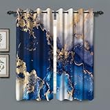 Baocicco Blaue und goldene Marmor-Fenstervorhänge, Gold-Texturdruck, Verdunkelung, Marmor-Ösenvorhang, modern, luxuriös, goldfarbene Risse, Verdunkelung, Vorhang für Wohnzimmer, Schlafzimmer, 2