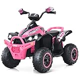 COSTWAY 12V Elektro Kinderquad mit Musik, Hupe und LED Scheinwerfer, Elektroquad, Kinder Quad 2,2-4,3 km/h, für Kleinkinder ab 3 Jahre (Rosa)