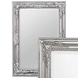 LEBENSwohnART Wandspiegel BESSA Silber antik 70x50cm barock pompös Spiegel Design Holzrahmen Schminkspiegel Frisierspiegel