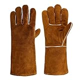 OLSON DEEPAK Premium-Leder-Schweißerhandschuhe Hitze-/Feuerbeständig, Handschuhe für Ofen/Grill/Kamin/Ofen/Herd/Topfhalter/Hochleistungs-/Bissfester Handschuh (Braun)