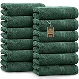 NatureMark Gästetücher – 12er Pack (30x50 cm), 100% Baumwolle, Oeko-Tex Zertifiziert, weich, saugfähig und pflegeleicht – Für Bad, Gäste & Spa – DunkelGrün