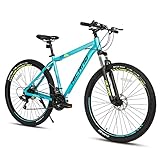 Hiland 29 Zoll Mountainbike MTB Hardtail Fahrrad mit Speichenrädern 482mm Aluminiumrahmen 21 Gang Schaltung Scheibenbremse Federgabel Blau für Herren und Damen