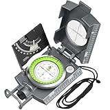 Proster Militär Marschkompass Professioneller Taschenkompass Peilkompass Kompass Compass mit Klinometer Tragschlaufe Tasche für Jagd Wandern und Aktivitäten im Freien- Schwarz (Grau)
