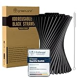 Greenland® 100 Wiederverwendbare Schwarze Trinkhalme mit Bürste – 21 cm lang, 6 mm breit – Perfekt für Cocktails, Milch, Saft, Tee (Strohhalme)