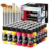 Fantastory Acrylfarben Set 60ml x 36 Farben mit 12 Pinseln, Premium Ungiftig Acrylfarbe, Nicht Verblassend, für Leinwand, Holz, Keramik, Stoff, für Kunstler, Erwachsene und Kinder