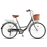 Citybike Damenfahrrad Komfort Fahrrad 26 Zoll City Fahrrad Hollandrad im Retro,1- und 7-Gang optional, leichtes Design, elegant und stilvoll, mit Diebstahlsicherung,fahrrad mit tiefem einstieg