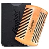 Longivia® Bartkamm Holz Ökologisch 100% Birnbaumholz Beard Comb Wood Bartpflege für Männer Holzkamm Grobe und Feine Zinken Set – Hochwertig Bart Kamm