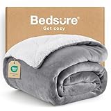 BEDSURE Decke Sofa Kuscheldecke Grau - warm Sherpa Sofaüberwurf Decke, Dicke Sofadecke Couchdecke, 150x200 cm XL Flauschige Wohndecke für Couch