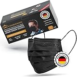 Charlemain 50x OP Masken, Made in Germany, EN 14683 Typ IIR, Medizinischer Mund-Nasen-Schutz, BFE 99,9% 3-lagig, Latexfrei, MNS, Einweg-Gesichtsmasken - Schwarz