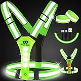 West Biking Warnweste Fahrrad Led Reflektorband Laufweste, USB aufladbar Leuchtband Joggen Reflektierende Weste Leuchtweste, Elastische Einstellbar Lauflicht Erwachsene Kinder Hund Wandern