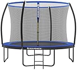 SONGMICS Trampolin Ø 305 cm, Gartentrampolin für Kinder mit Sicherheitsnetz, 180 cm hohe Gebogene Stangen, Randabdeckung, Leiter, Stahlrahmen, TÜV Rheinland GS-Zertifikat, schwarz-blau STR10BK