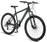 Licorne Bike Diamond Plus – Mountainbike, Shimano 24-Gang Schaltung, hydraulische Scheibenbremsen, verriegelbare Federgabel, Schnellspanner Vorder- & Hinterrad (Schwarz/Blau, 29 Zoll)