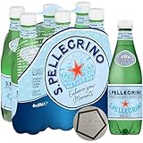 6er Tray San Pellegrino Mineralwasser | Natürliches Sprudelwasser aus den Lombardischen Alpen (6x 0.50L) inkl. LOVEVINO Silver Button Sticker