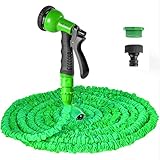 VENQI Dehnbarer Gartenschlauch, 45 m, flexibler dehnbarer magischer Wasserschlauch mit 8 Sprühdüse, auslaufsicherer Stretchschlauch, einziehbarer Schlauch für Garten mit Armaturen (45 m, grün)