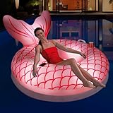 DeeprBetter Luftmatratze Pool Erwachsene, Solarbetriebener Meerjungfrau Aufblasbarer Poolsessel mit LED Lichtern, Aufblasbare Pool Luftmatratze mit Getränkehalte, Schwimmsessel für Pool Erwachsene