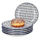 MamboCat 6-teiliges Teller-Set Jail I Kuchenteller-Set für 6 Personen I flache Dessert-Teller beidseitig glänzend lasiert in Blau-Weiß I Hochwertiges Porzellan Geschirr-Set mit Ø 19,5 cm